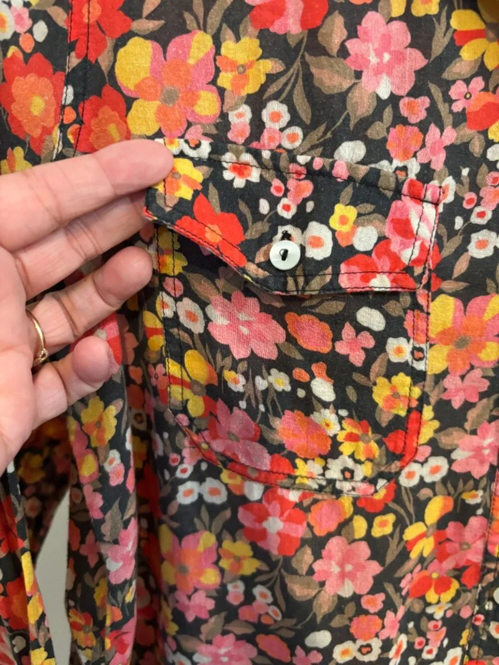 Sundance 100% Cotton Pink Floral Long Sleeve Button Front Blouse